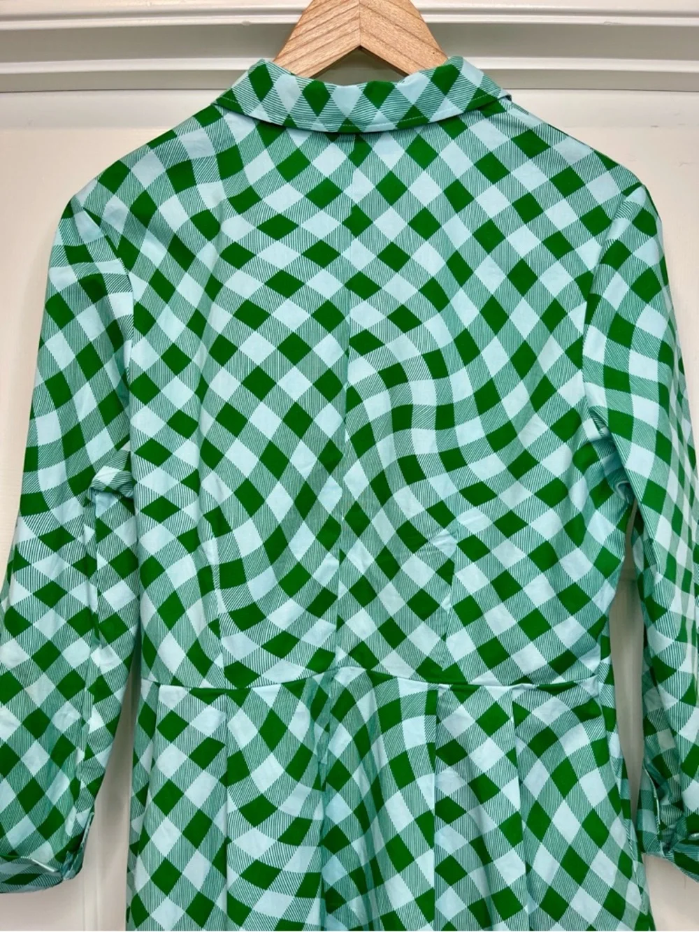 Scoop Green Wavy Gingham Shirt Dress Button Front Fit & Flare L | Preppy Summer - Picture 6 of 7